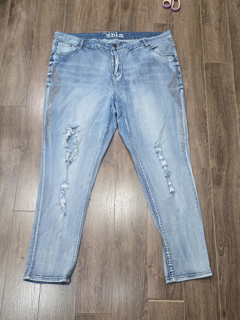 mblm Light Blue Distressed Boyfriend Jeans with Stud Detail